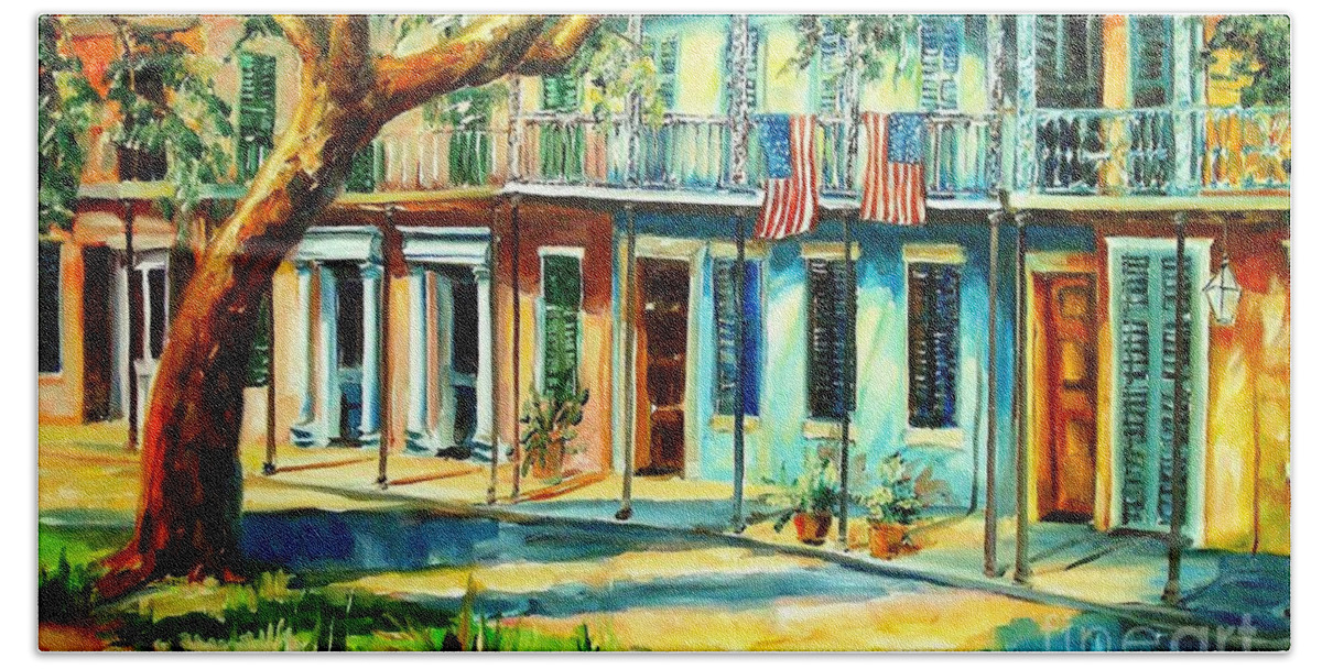 New Orleans Bath Towel featuring the painting Sunset on Esplanade Avenue by Diane Millsap