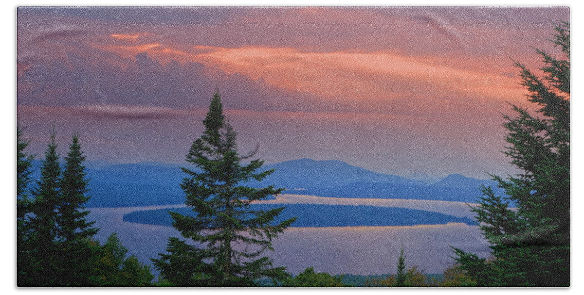 Sun Bath Towel featuring the photograph Sunset Over Mooselookmeguntic Lake by Russ Considine