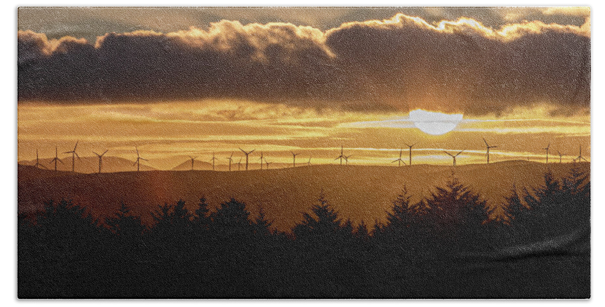 Letterkenny Bath Towel featuring the photograph Sunset over the Wind Farm, Letterkenny, Donegal by John Soffe