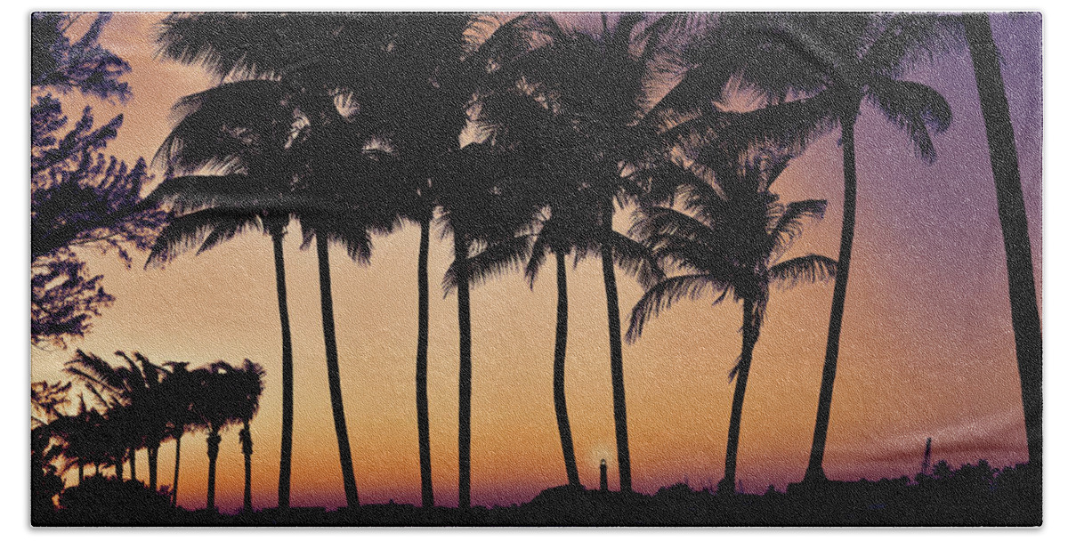 Palm Tree Hand Towel featuring the photograph Sunset Palms at Jupiter Inlet by Laura Fasulo