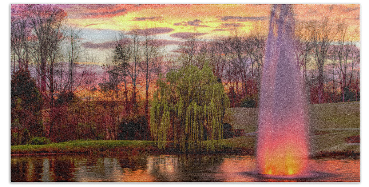 North Carolina Bath Towel featuring the photograph Sunset Sky Glowing Waters by Dan Carmichael