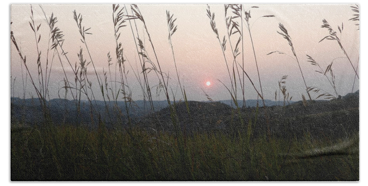 Sunset Hand Towel featuring the photograph Sunset Through The Grass by Amanda R Wright