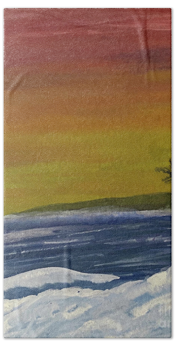 Sunset Bath Towel featuring the mixed media Sunset Waves by Lisa Neuman