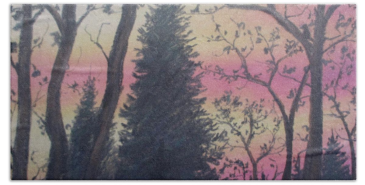 Chromatic Bath Towel featuring the painting Sunsets Lament by Jen Shearer