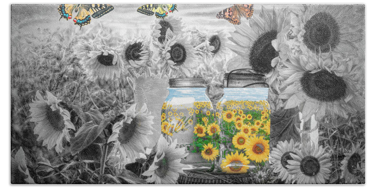 Spring Bath Towel featuring the photograph Sunshine in a Jar Black and White by Debra and Dave Vanderlaan