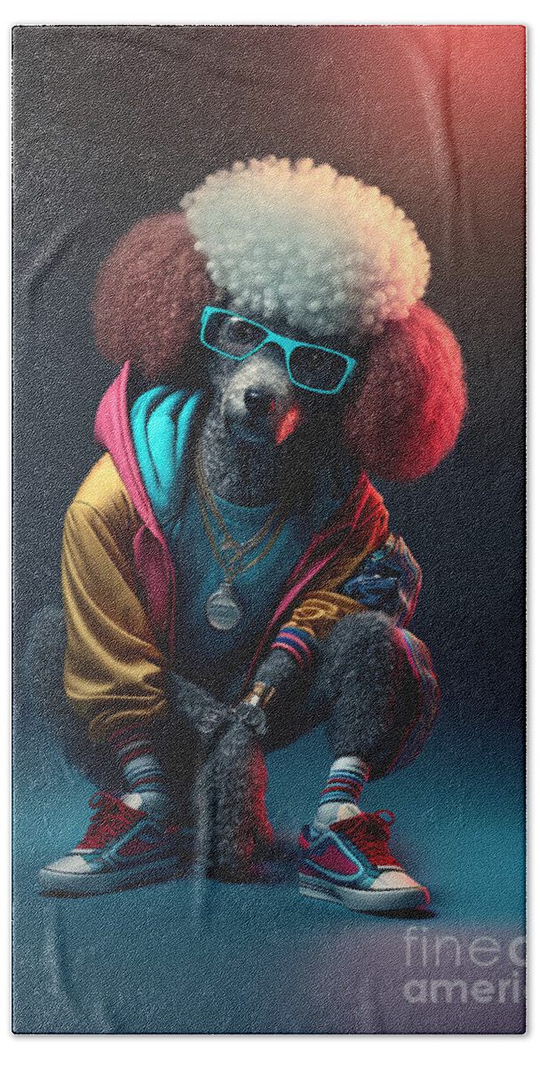 Sup Dawgg Hand Towel featuring the mixed media Sup Dawgg Poodle by Jay Schankman