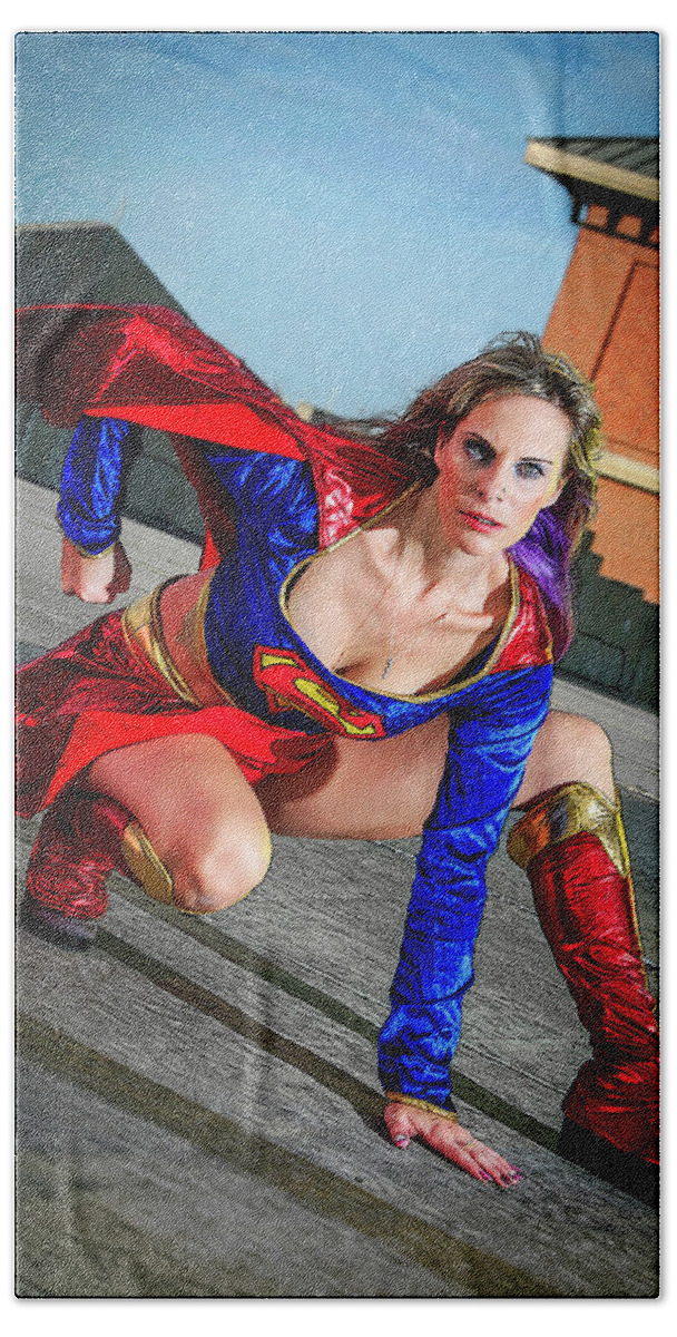 Cosplay Hand Towel featuring the photograph Supergirl #4 by Christopher W Weeks