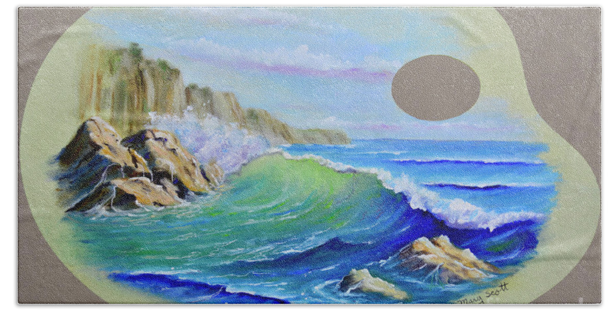 Paint Palette Hand Towel featuring the painting Surf and Shore by Mary Scott