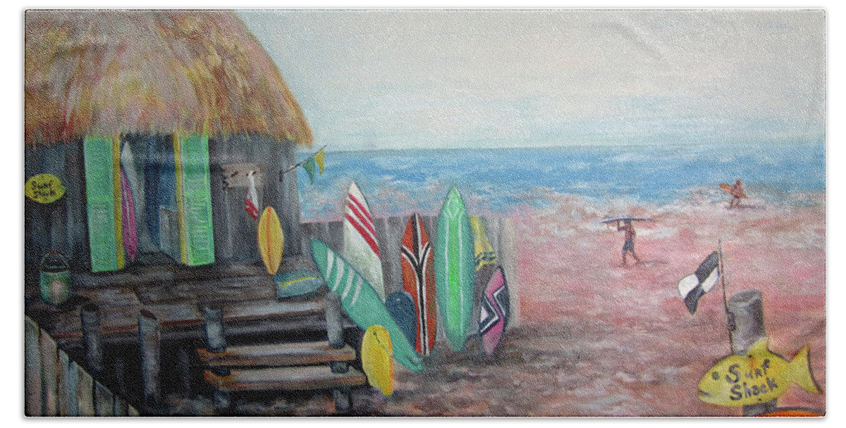 Beach Hand Towel featuring the painting Surf Shack by Barbara Landry