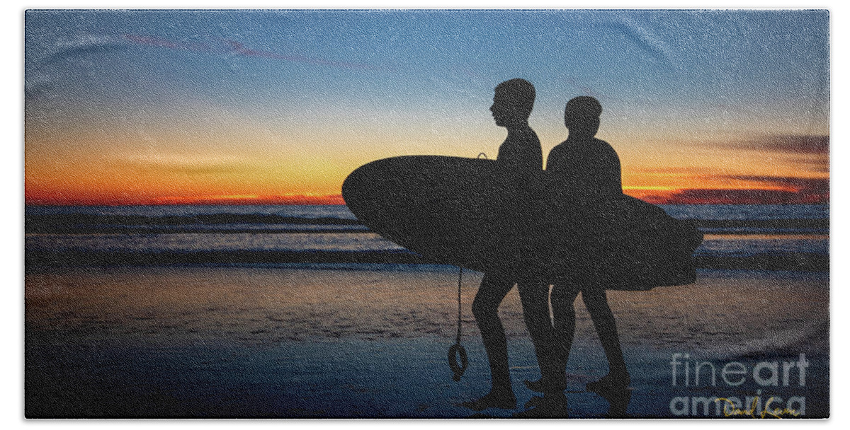 Athlete Hand Towel featuring the photograph Surfers' Silhouette by David Levin