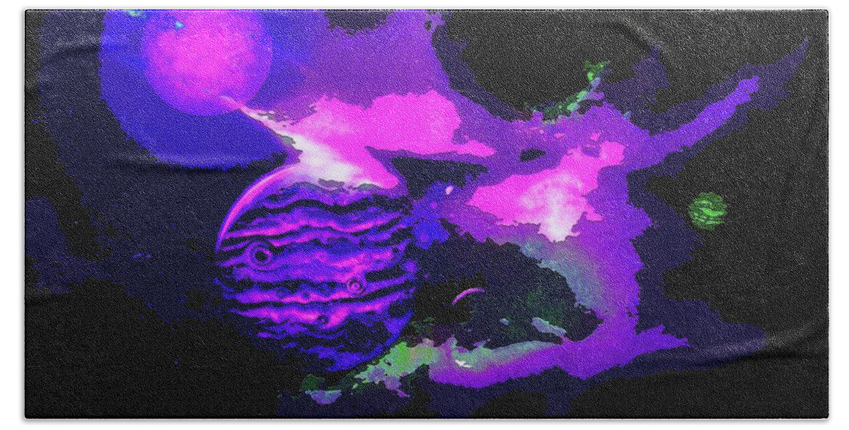  Bath Towel featuring the digital art Surreal Planets and Clouds in Space by Don White Artdreamer