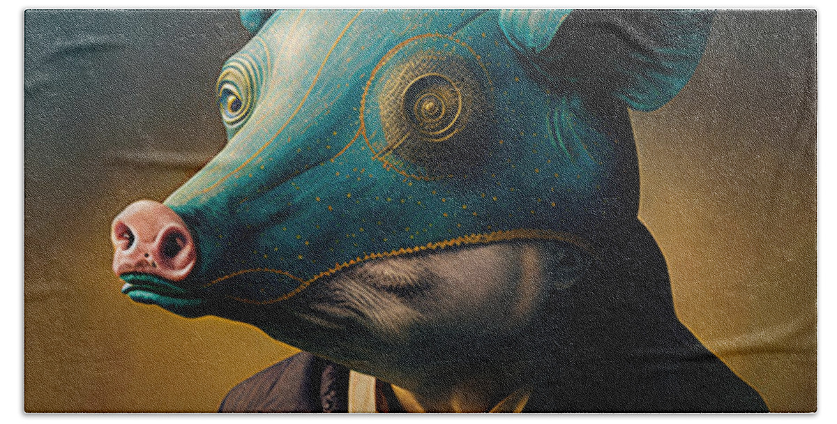 Surrealistic  Art Hand Towel featuring the digital art surrealistic pigmask  by Asar Studios by Celestial Images