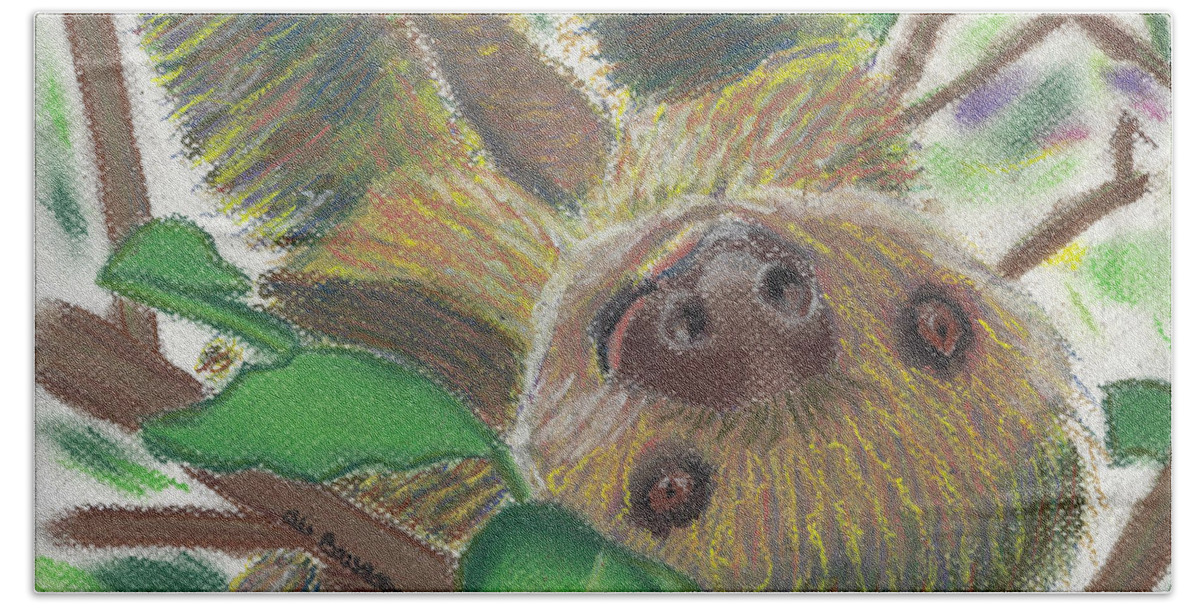 Sloth Bath Towel featuring the pastel Suzie Sloth by Ali Baucom
