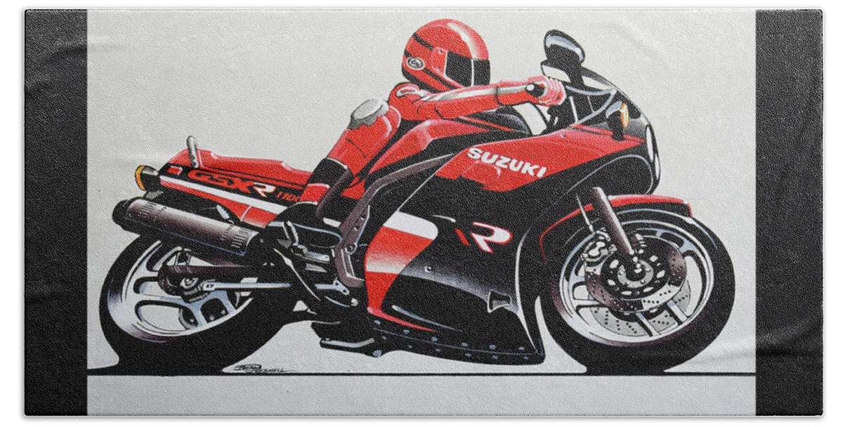 Suzuki Bath Towel featuring the drawing Suzuki GSXR Motorcycle by Donald Presnell