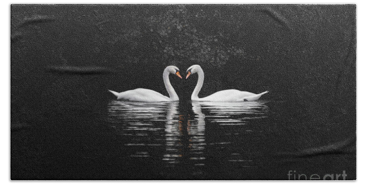 Swans Bath Towel featuring the photograph Swans love by Delphimages Photo Creations