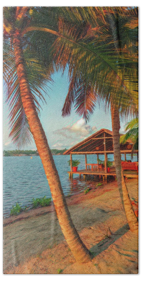 African Bath Towel featuring the photograph Swaying Palms at Sunrise Painting by Debra and Dave Vanderlaan