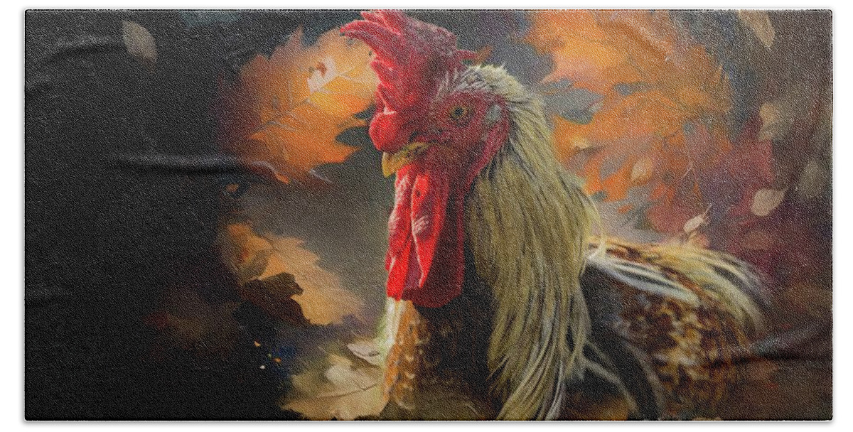 Swedish Flower Chicken Hand Towel featuring the photograph Swedish Flower Rooster by Eva Lechner