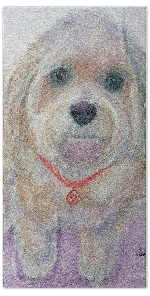 Dog Hand Towel featuring the painting Sweet Izzie by Sue Carmony