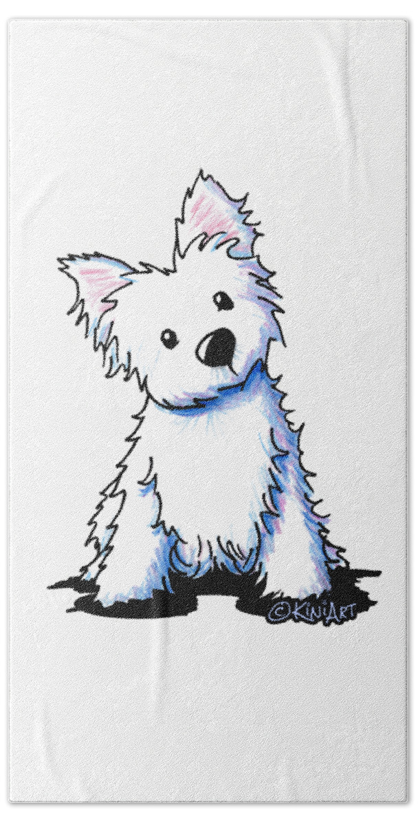 Westie Hand Towel featuring the drawing Sweetness In A Fur Coat by Kim Niles aka KiniArt