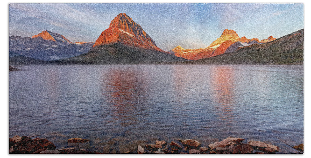 Glacier National Park Hand Towel featuring the photograph Swiftcurrent Morning by Jack Bell