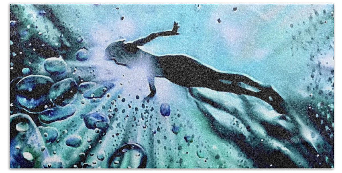 Sport Bath Towel featuring the digital art Swimmer and Bubbles by Darren Cannell