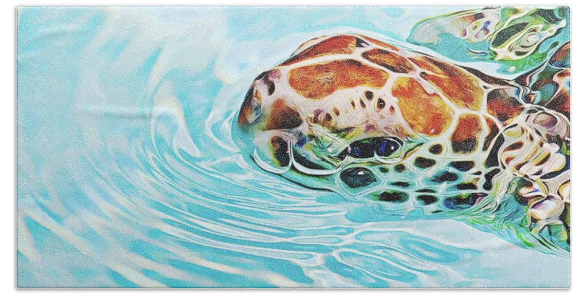 Turtle Bath Towel featuring the photograph Swimming cutie by Tatiana Travelways