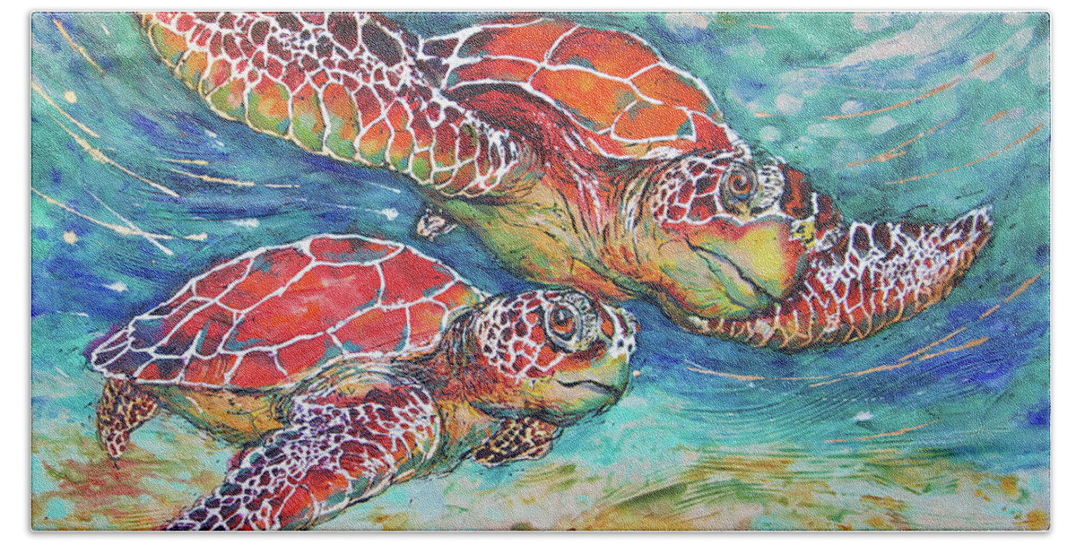  Bath Towel featuring the painting Splendid Sea Turtles by Jyotika Shroff