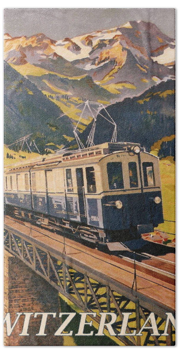 Switzerland Hand Towel featuring the digital art Switzerland by Train by Long Shot