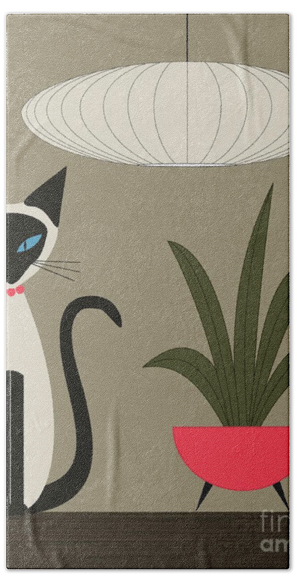 Mid Century Modern Bath Towel featuring the digital art Tabletop Siamese Pink by Donna Mibus