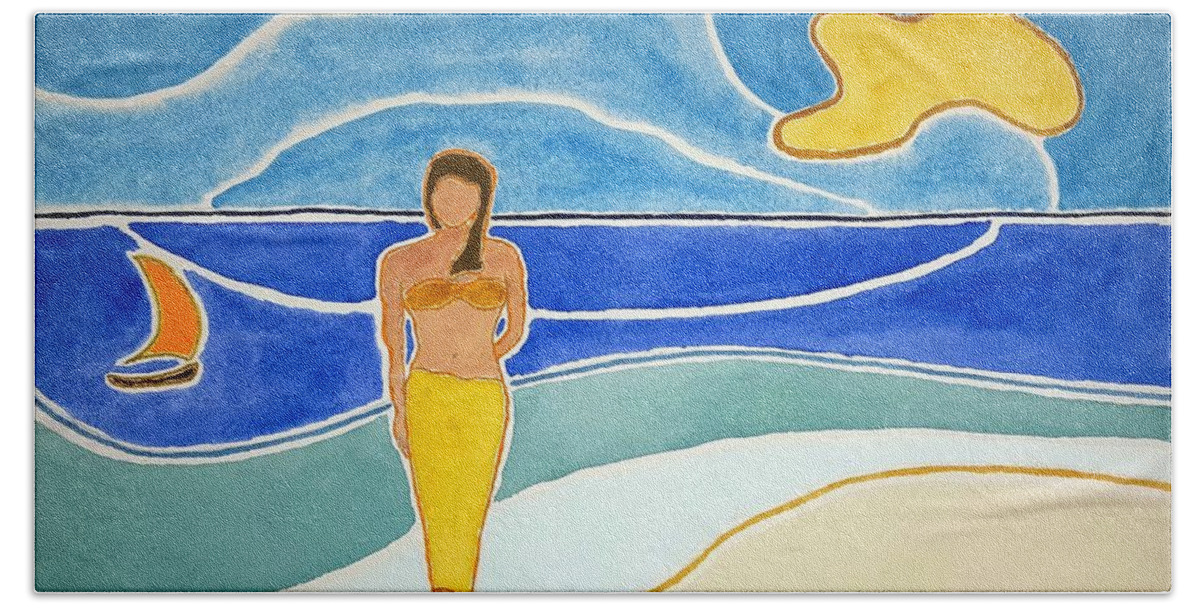 Watercolor Hand Towel featuring the painting Tahitian Shore by John Klobucher