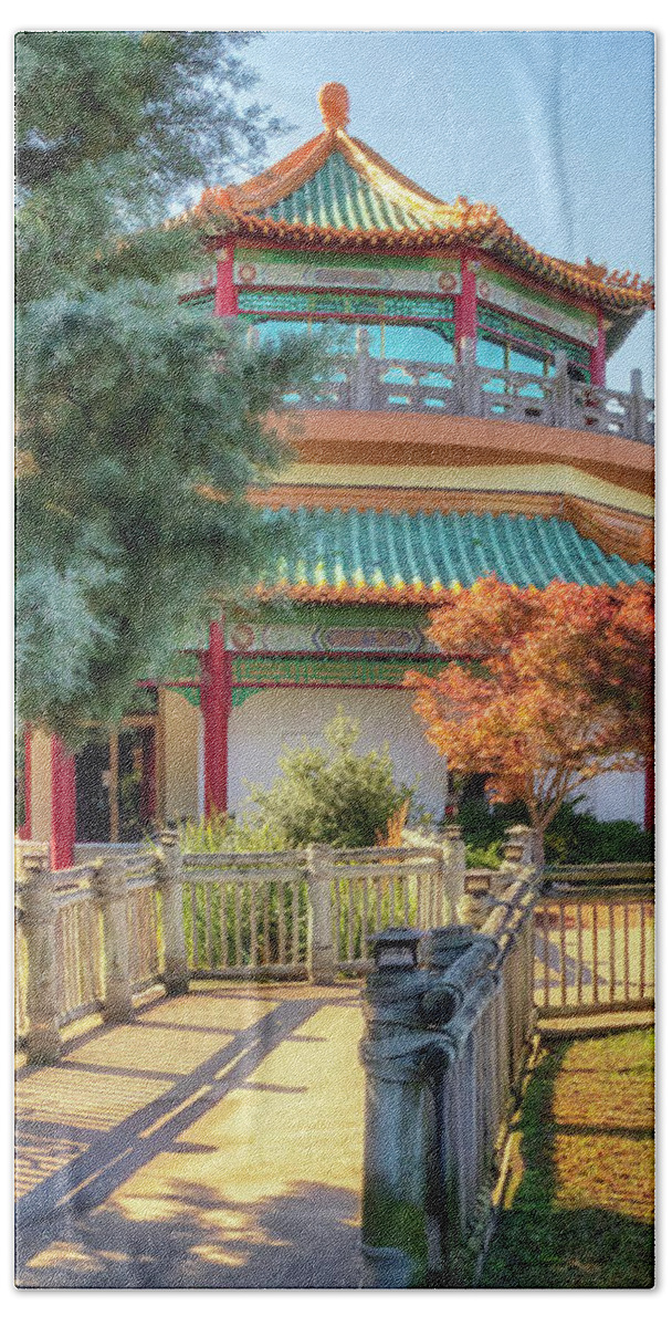 Pagoda Hand Towel featuring the photograph Taiwan Friendship Pavillion - Norfolk by Susan Rissi Tregoning