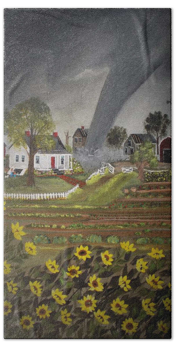 Tornado Hand Towel featuring the painting Taking Shelter by Virginia Coyle