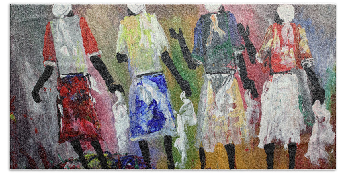 Peter Sibeko Bath Towel featuring the painting Talks Of Peace by Peter Sibeko