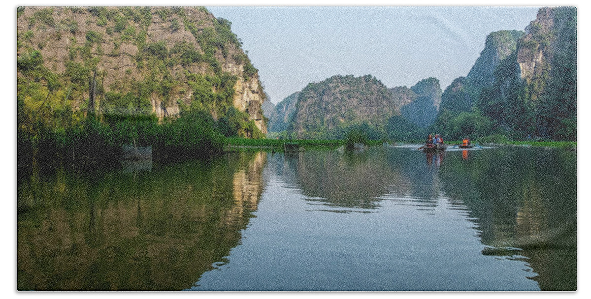 Ba Giot Bath Towel featuring the photograph Tam Coc View in Ninh Binh by Arj Munoz