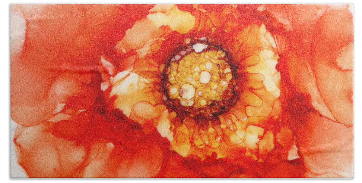 Tangerine Wild Rose Bath Towel featuring the painting Tangerine Wild Rose by Daniela Easter