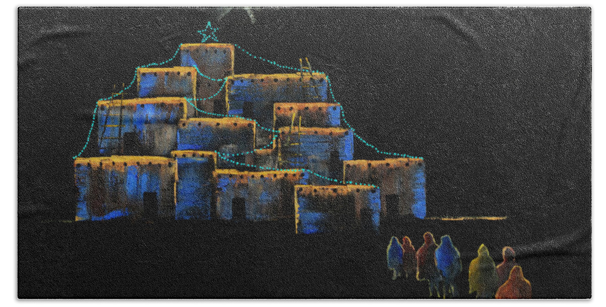 Taos Pueblo Hand Towel featuring the painting Taos Christmas by Jerry McElroy