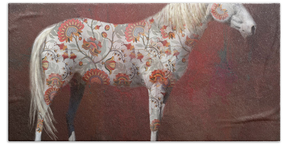  Bath Towel featuring the digital art Tapestry Horse by Kathy Russell