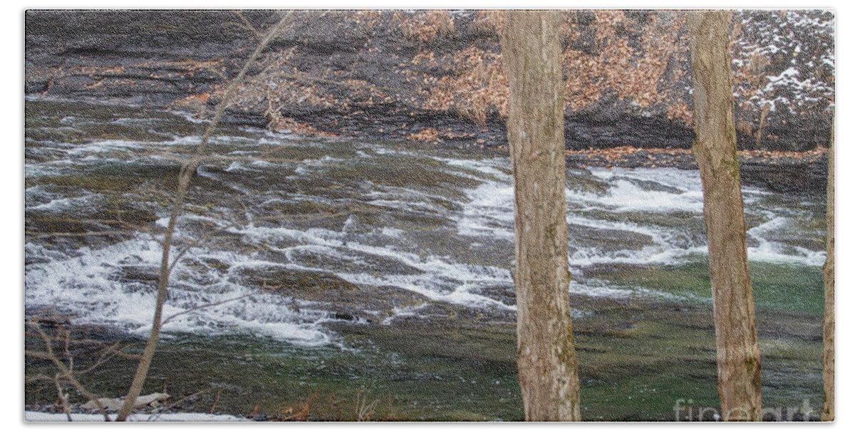 Water Freshwater Gorge Taughannock Cayuga Lake Finger Lakes Nature Winter Stream Rocks Landscape Waterfall Bath Towel featuring the photograph Taughannock Falls Gorge Trail 26 by William Norton