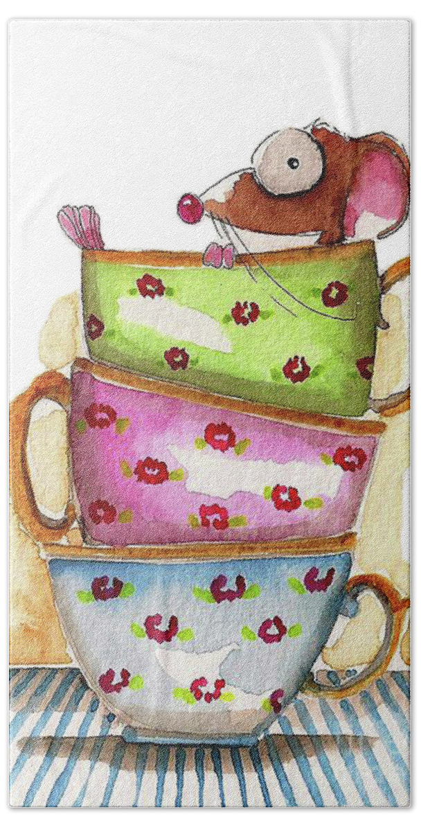 Mouse Hand Towel featuring the painting Tea for one by Lucia Stewart