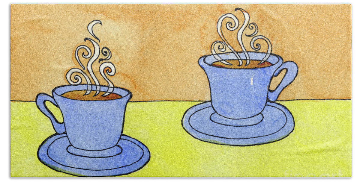 Tea For Two A Pen & Ink Watercolor Painting By Norma Appleton Hand Towel featuring the painting Tea for Two by Norma Appleton