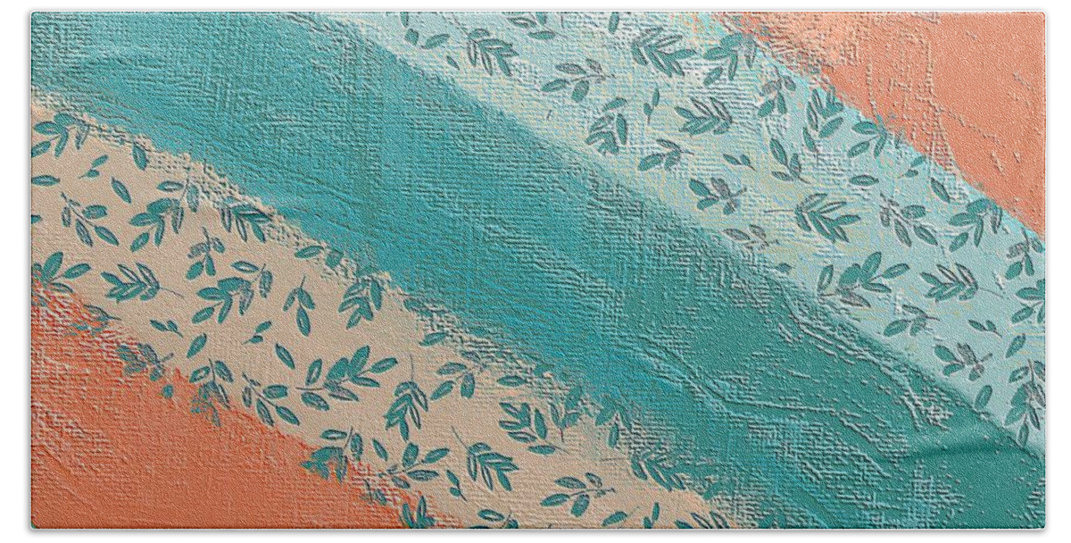 Pattern Bath Towel featuring the digital art Teal and Peach Diagonal by Bonnie Bruno