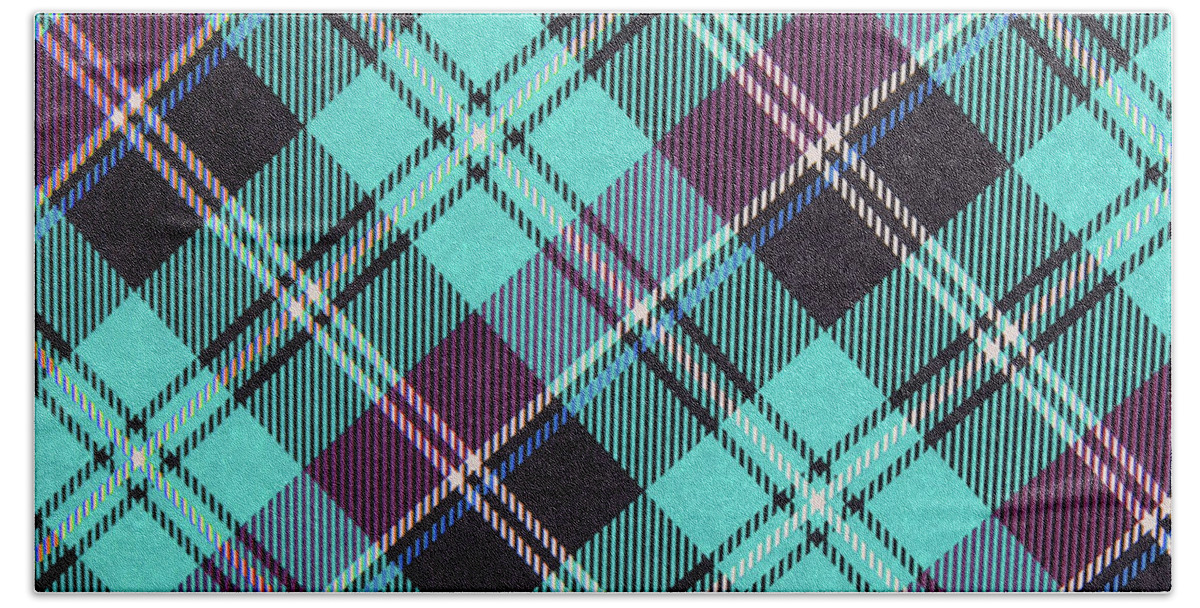 Teal and Purple Plaid Hand Towel by Perry Correll - Pixels