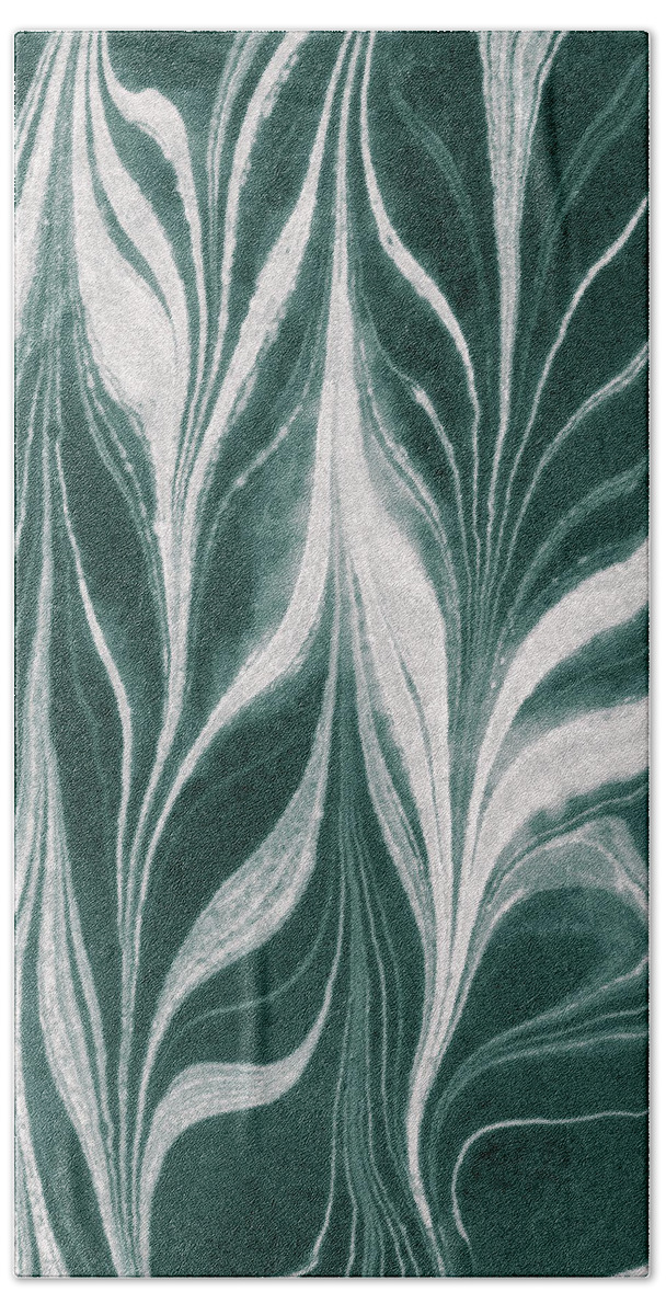 Gray Bath Towel featuring the painting Teal Gray Leaves Wave Organic Pattern Decor III by Irina Sztukowski