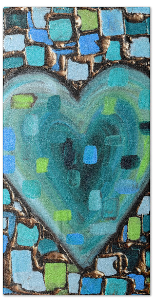 Heart Bath Towel featuring the painting Teal Mosaic Heart by Amanda Dagg