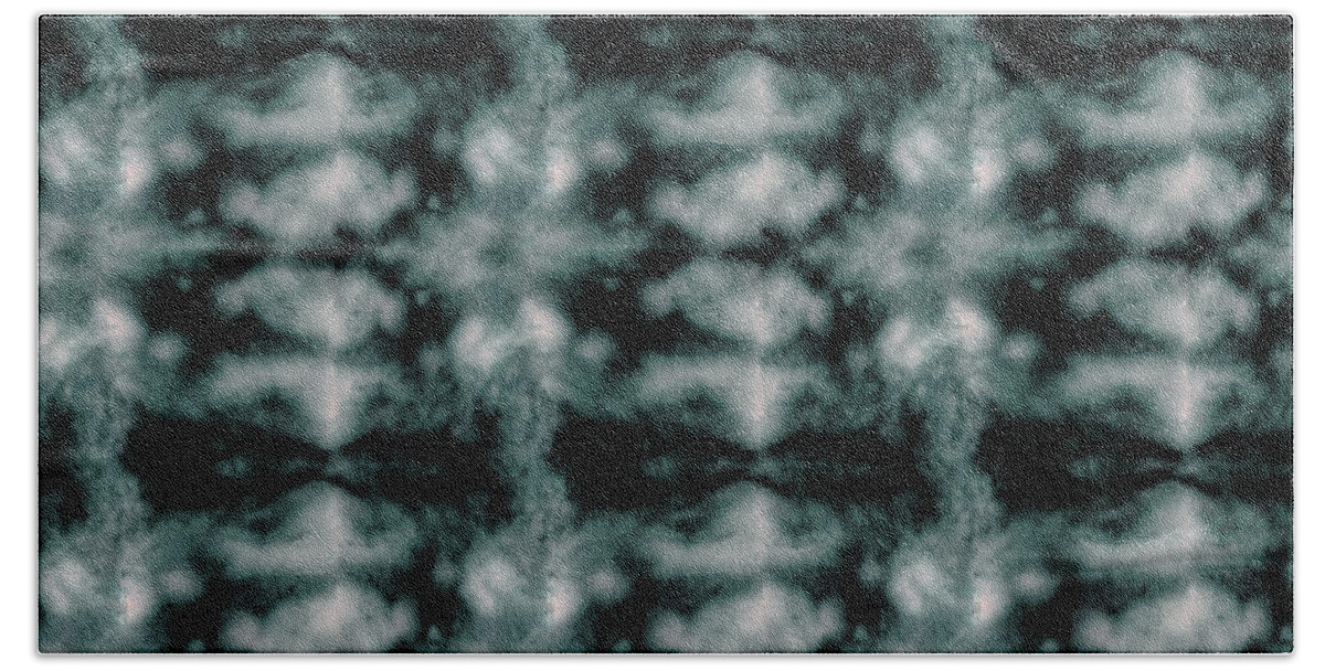 Shibori Bath Towel featuring the digital art Teal Shibori Dyed Pattern by Sand And Chi