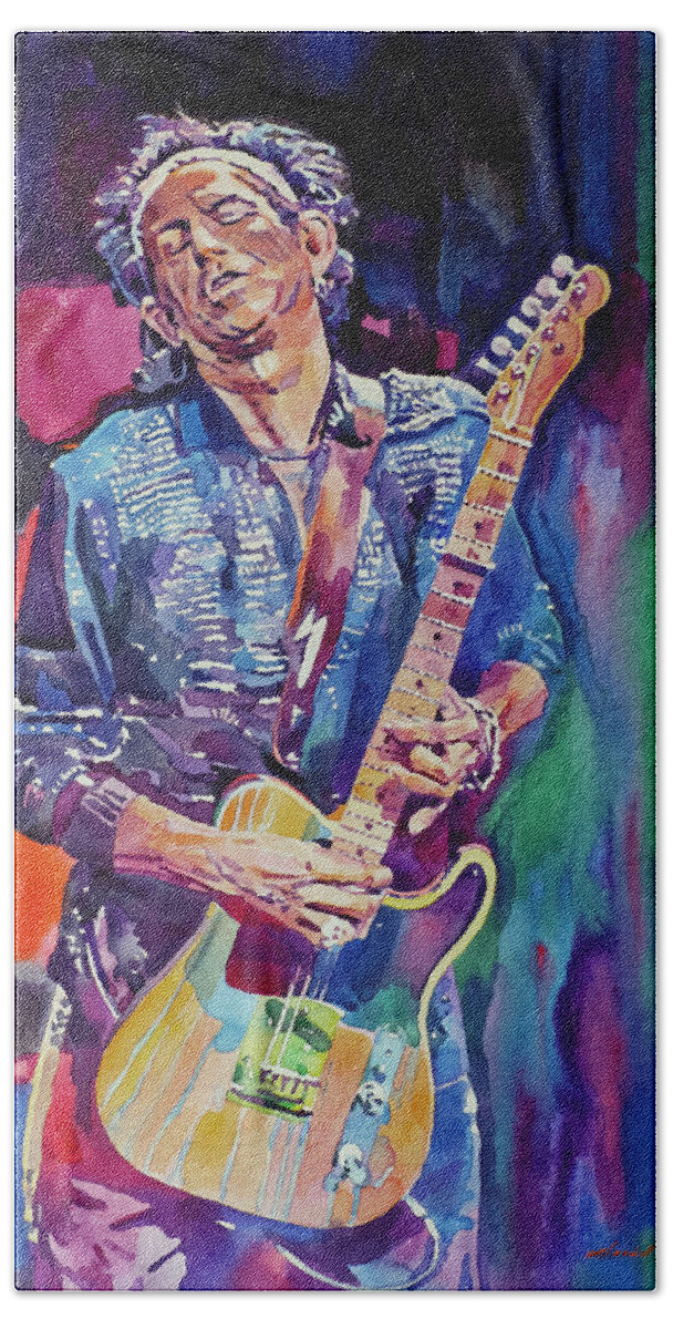 Portrait Hand Towel featuring the painting Telecaster Keith Richards by David Lloyd Glover