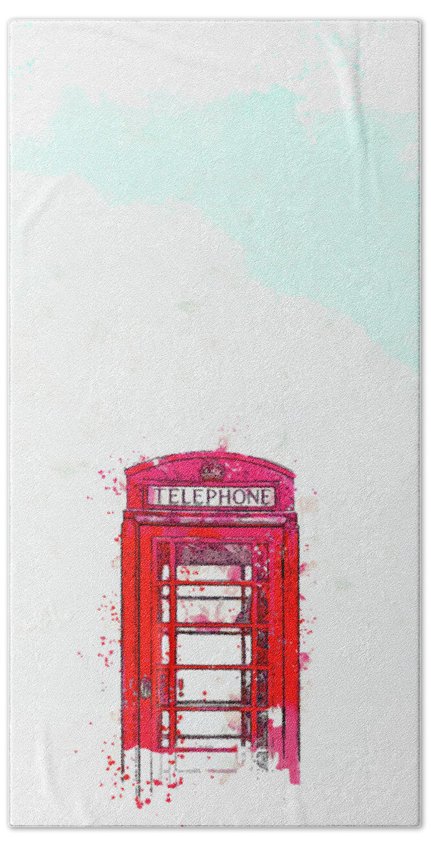 Telephone Bath Towel featuring the painting Telephone Box, ca 2021 by Ahmet Asar, Asar Studios by Celestial Images