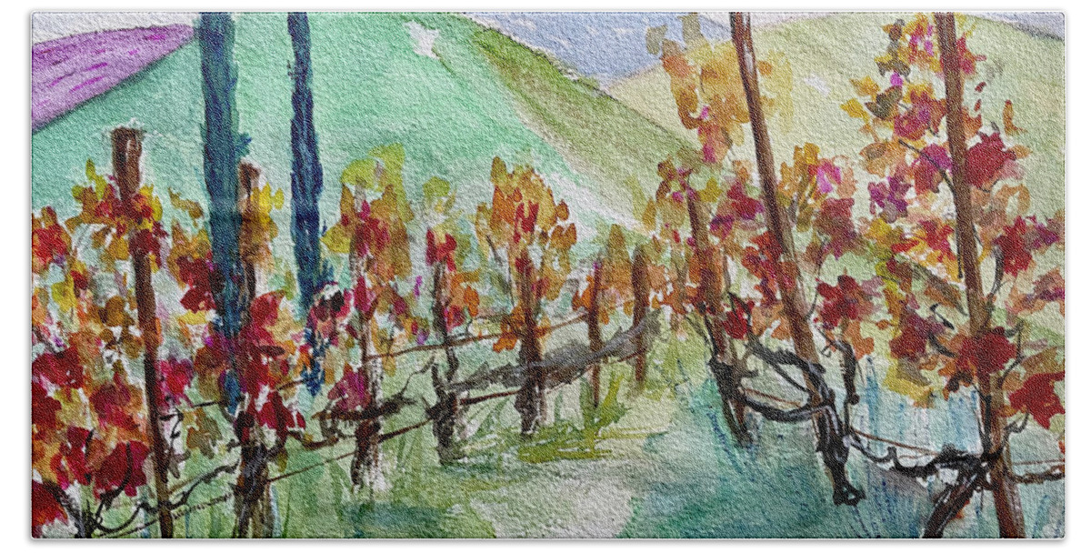 Vineyard Bath Towel featuring the painting Temecula Vineyard Landscape by Roxy Rich