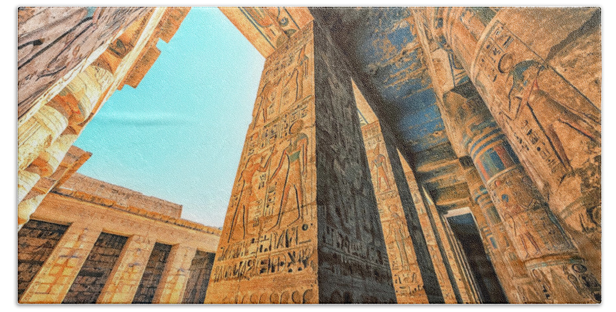 Luxor Hand Towel featuring the photograph Temple in Luxor by Manjik Pictures