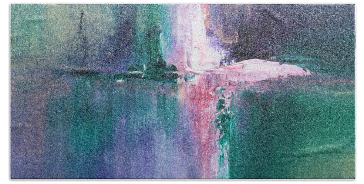 Abstract Bath Towel featuring the painting Temple of Light by Raymond Fernandez